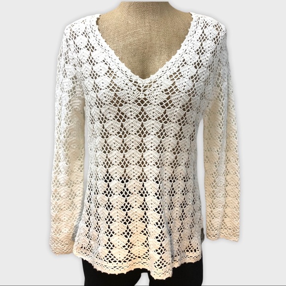Eddie Bauer Sweaters - EDDIE BAUER hand crocheted white linen sweater